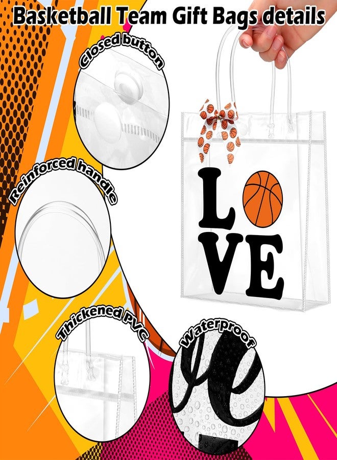 Vicenpal 24 Sets Clear Basketball Gift Bag with Handles 24 Pcs Bows PVC Plastic Basketball Treat Goodie Snack Bags 7.9 x 7.9 x 3.1'' Sport Theme Party Favors for Birthday Holiday Sports Team Gifts - Image 3