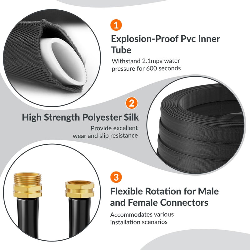 Giraffe Tools Garden Hose 25FT Lightweight Lay Flat Water Hose Kink Free Flexible Hose with 9 Spray Function Nozzle, Black - Image 5