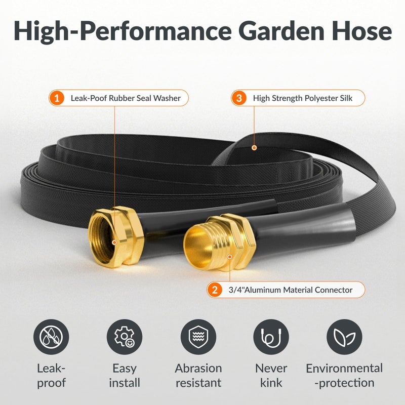 Giraffe Tools Garden Hose 25FT Lightweight Lay Flat Water Hose Kink Free Flexible Hose with 9 Spray Function Nozzle, Black - Image 4
