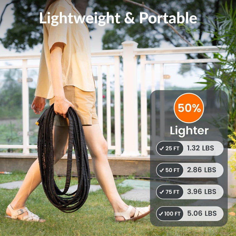 Giraffe Tools Garden Hose 25FT Lightweight Lay Flat Water Hose Kink Free Flexible Hose with 9 Spray Function Nozzle, Black - Image 2
