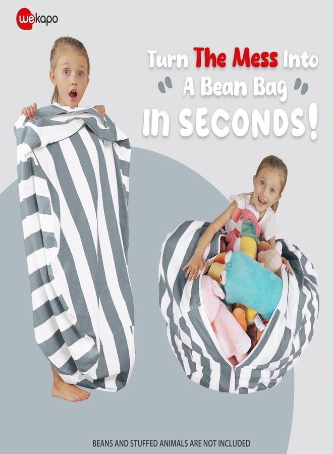 WEKAPO Stuffed Animal Storage Bean Bag Chair Cover for Kids | Stuffable Zipper Beanbag for Organizing Children Plush Toys Large Premium Cotton Canvas (Grey, X-Large) - Image 4