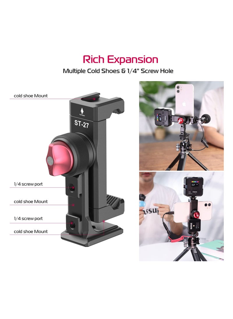 PICTRON - Ulanzi St 27 Aluminum Phone Tripod Mount W 3 Cold Shoes Arca Swiss Cell Phone Tripod Mount Adapter W 3 1 and 4 Inch Interfaces 360 Adjustable Phone Tripod Bracket Holder for Iphone Samsung and All Pho - Image 1