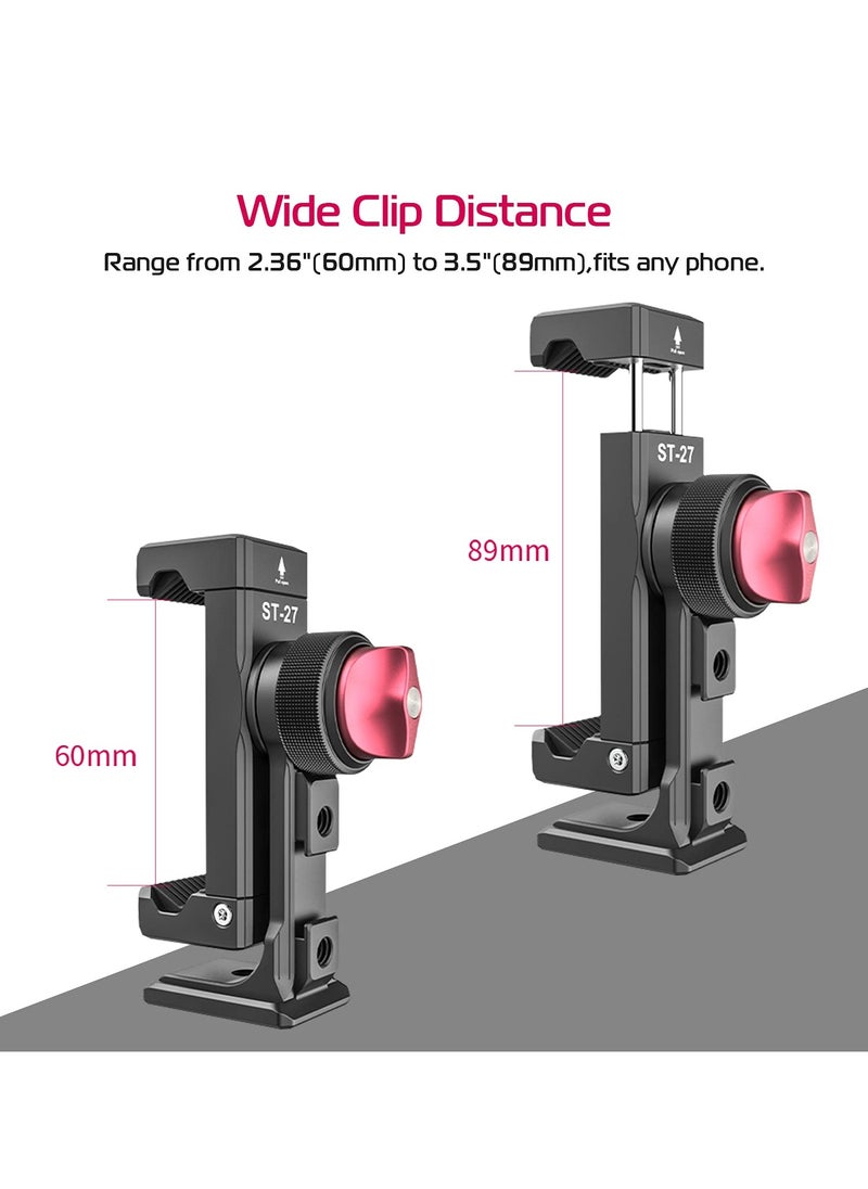 PICTRON - Ulanzi St 27 Aluminum Phone Tripod Mount W 3 Cold Shoes Arca Swiss Cell Phone Tripod Mount Adapter W 3 1 and 4 Inch Interfaces 360 Adjustable Phone Tripod Bracket Holder for Iphone Samsung and All Pho - Image 1