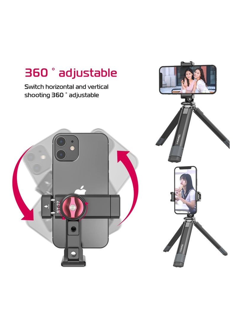 PICTRON - Ulanzi St 27 Aluminum Phone Tripod Mount W 3 Cold Shoes Arca Swiss Cell Phone Tripod Mount Adapter W 3 1 and 4 Inch Interfaces 360 Adjustable Phone Tripod Bracket Holder for Iphone Samsung and All Pho - Image 1