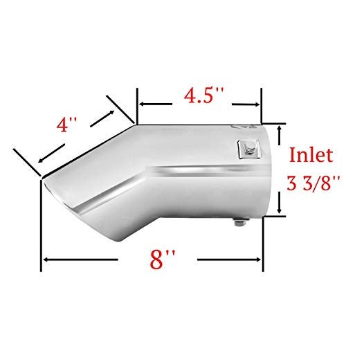 TriTrust Exhaust Tip, 2.75-3 inch inlet adjustable, 3.5'' Outlet 8'' Long Muffler Tip, Chrome Stainless Steel Truck Car Turn Down Tail Tip, Clamp On Tailpipe - Image 2