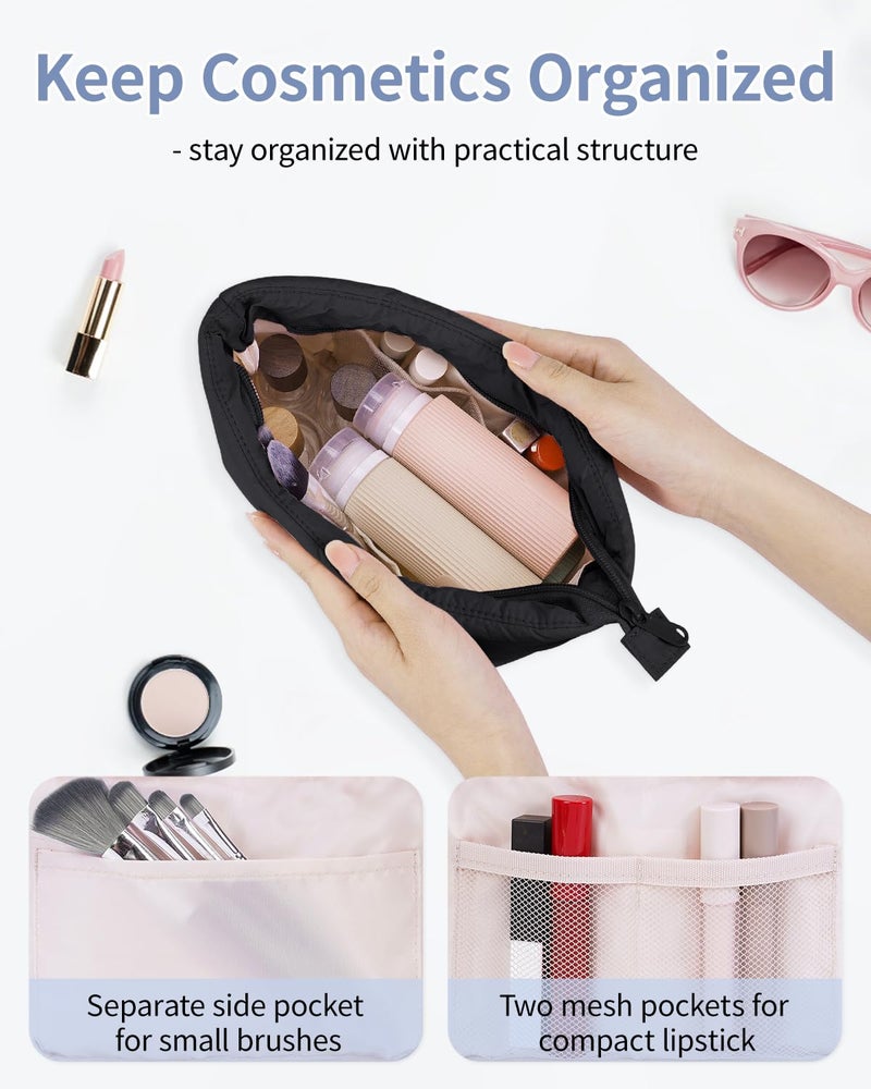 Narwey Black Travel Makeup Bag Women Girl, Cute Makeup Cosmetic Pouch, Puffer Makeup up Organizer Bag, Travel Toiletry Bag (Black) - Image 4