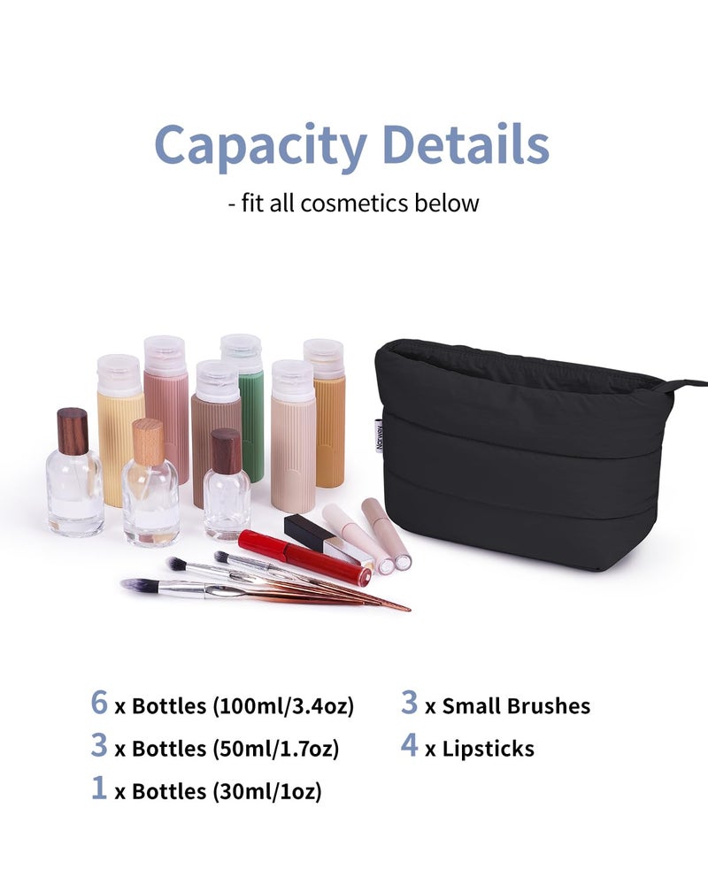 Narwey Black Travel Makeup Bag Women Girl, Cute Makeup Cosmetic Pouch, Puffer Makeup up Organizer Bag, Travel Toiletry Bag (Black) - Image 3