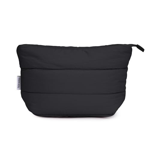 Narwey Black Travel Makeup Bag Women Girl, Cute Makeup Cosmetic Pouch, Puffer Makeup up Organizer Bag, Travel Toiletry Bag (Black) - Image 1