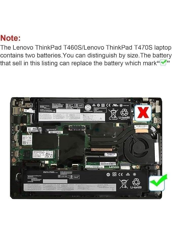 Terabyte بطارية لابتوب متوافقة عالية الجودة 00HW022 لسلسلة T460s T470s [SB10F46460 00HW023 SB10F46461 00HW036 SB10F46474 00HW037 SB10F46475] سوداء 11.25 فولت 24 واط ساعة 2090 مللي أمبير 3 خلايا - Image 3