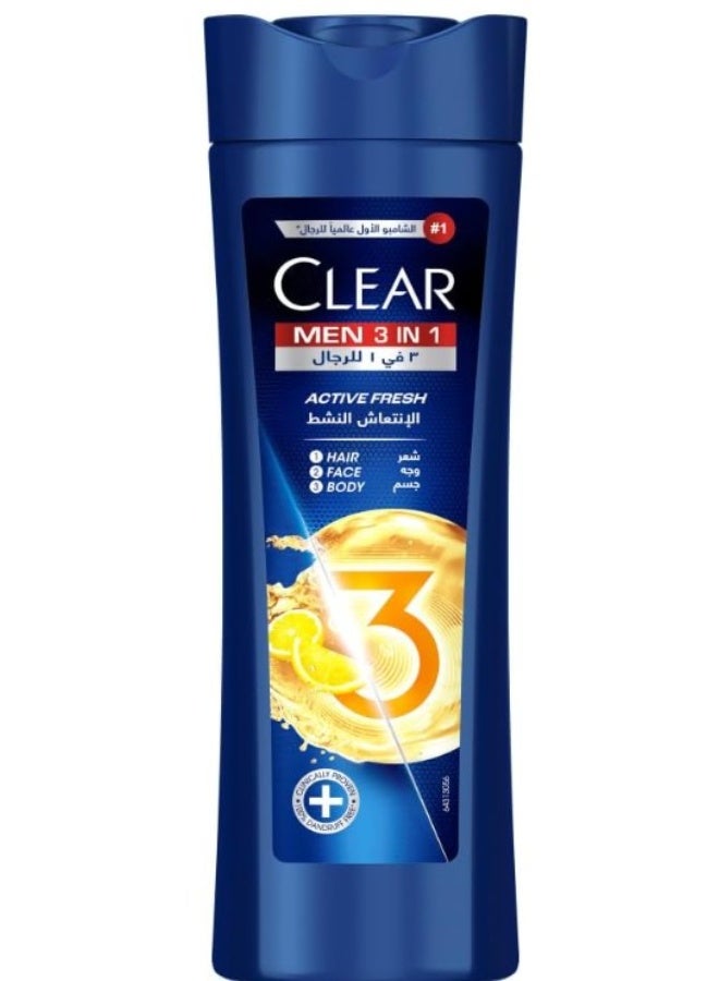 كلير مين شامبو كلير 3 في 1 للرجال، شامبو مضاد للقشرة للشعر والوجه والجسم، برائحة منعشة، فروة رأس خالية من القشرة بنسبة 100%، بشرة منتعشة ومرطبة، 400 مل - Image 1