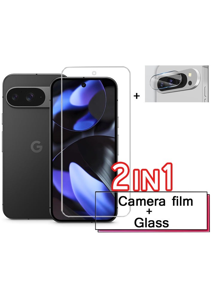 بيوينتي 2 In 1Tempered Glass and Camera Lens Protector for Google Pixel 9, HD Clear 9H Hardness 【Case Friendly】 Film Bubble Free - Image 1