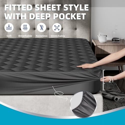 Kmall Queen Mattress Protector, Waterproof Mattress Pad Noiseless with Deep Pocket for 8-21 inches Mattress, Soft & Breathable Bed Mattress Cover Washable for Home, Bedroom, Hotel Queen Size (Dark Gray) - Image 4