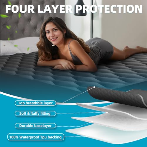 Kmall Queen Mattress Protector, Waterproof Mattress Pad Noiseless with Deep Pocket for 8-21 inches Mattress, Soft & Breathable Bed Mattress Cover Washable for Home, Bedroom, Hotel Queen Size (Dark Gray) - Image 5