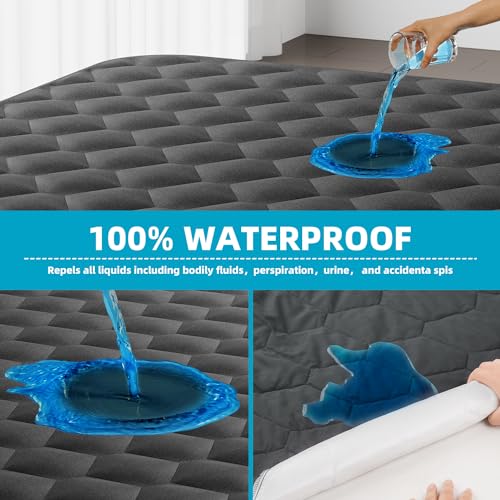 Kmall Queen Mattress Protector, Waterproof Mattress Pad Noiseless with Deep Pocket for 8-21 inches Mattress, Soft & Breathable Bed Mattress Cover Washable for Home, Bedroom, Hotel Queen Size (Dark Gray) - Image 3