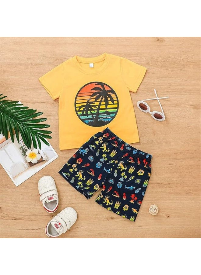 MiniMe Two-Piece Clothing Set for Boys | 6-9 Months | Yellow & Navy Blue | Cotton | Adorable Summer Clothing | Comfortable | Durable | Breathable Fabric | Bright & Colorful Designs | Machine Washable - Image 2