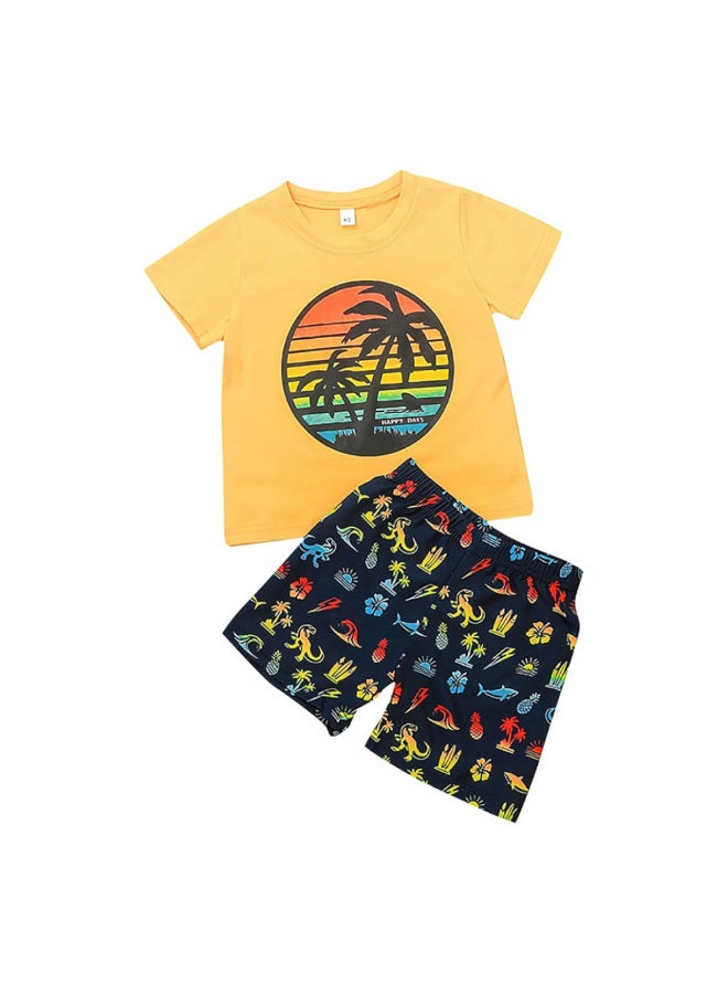 MiniMe Two-Piece Clothing Set for Boys | 6-9 Months | Yellow & Navy Blue | Cotton | Adorable Summer Clothing | Comfortable | Durable | Breathable Fabric | Bright & Colorful Designs | Machine Washable - Image 1