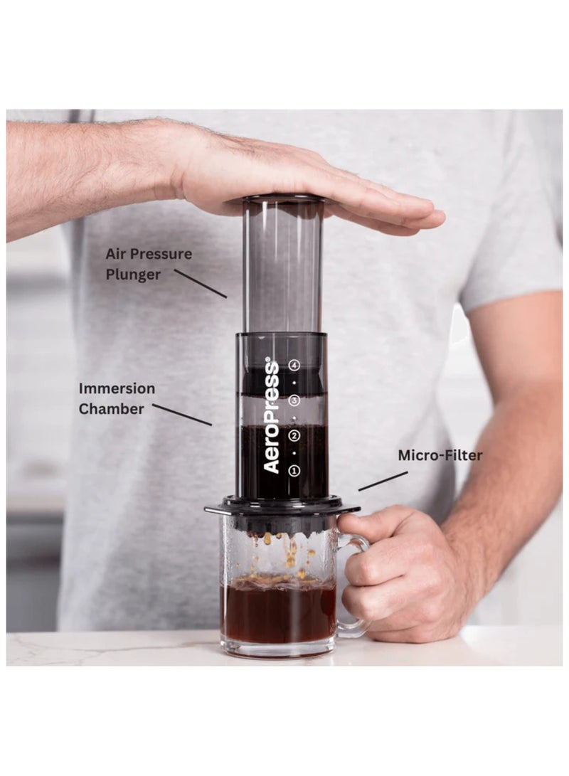 AeroPress Coffee Maker, 3-in-1 Brewing, Portable, Made in USA, Clear Black - 1-2 Cups - Image 2