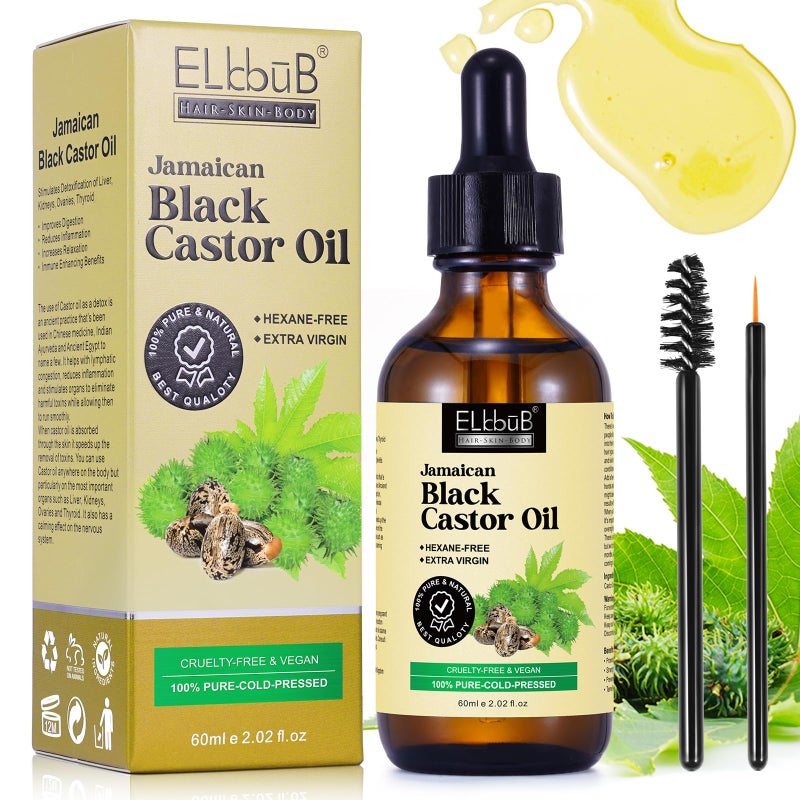 ELBBUB Jamaican Black Castor Oil - for Hair Growth Skin Condition, Eyebrows Eyelashes, Nail Care Grow, Moisturizing Massage Oil for Aromatherapy 2 fl oz - Image 1