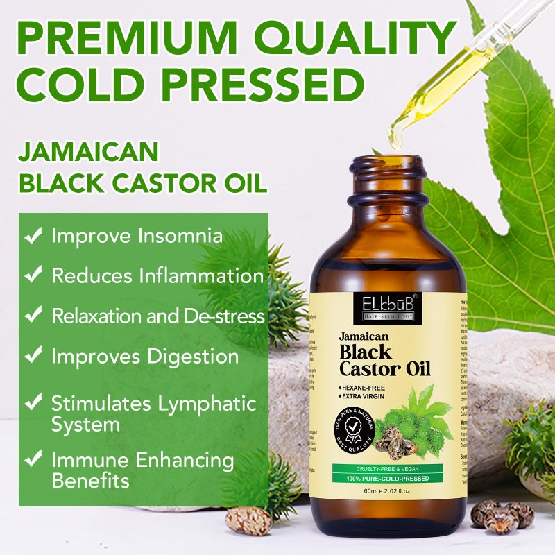 ELBBUB Jamaican Black Castor Oil - for Hair Growth Skin Condition, Eyebrows Eyelashes, Nail Care Grow, Moisturizing Massage Oil for Aromatherapy 2 fl oz - Image 3