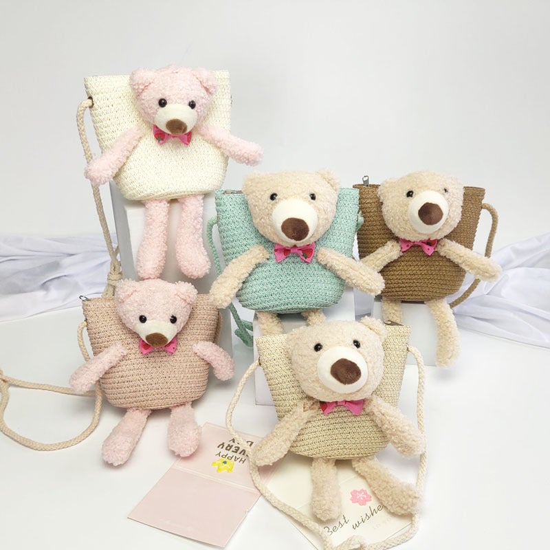 Summer Children'S Straw Bag Mini Space Bear Crossbody Small Bag Cartoon Cute Coin Purse - Image 3
