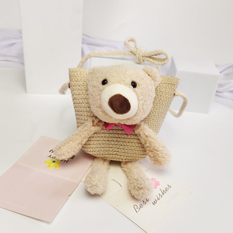Summer Children'S Straw Bag Mini Space Bear Crossbody Small Bag Cartoon Cute Coin Purse - Image 1