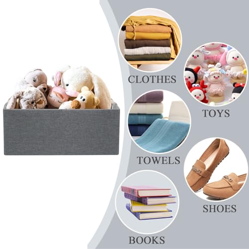 Jukercici Foldable Fabric Storage Cubes, 2 Packs Cloth Storage Baskets with Wooden Handles, Collapsible Shelf Closet Organizer Bins, Rectangular Storage Boxes for Decor (Gray 2 Pack) - Image 4