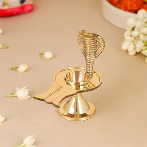 Dharmsaar Brass Narmadeshwar Shivling Original for Home Pooja, Golden Shiv Linga Decorative Sheshnaag Showpiece with Jalhari Base, Puja Kalash Shivling Religious Stone (1 pcs) - Image 5