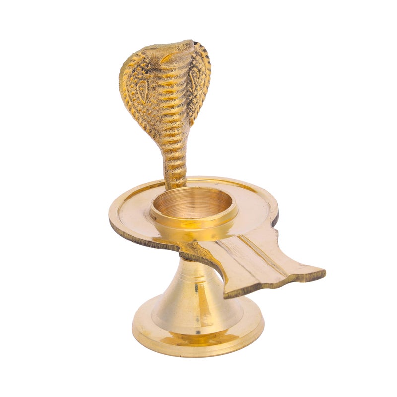 Dharmsaar Brass Narmadeshwar Shivling Original for Home Pooja, Golden Shiv Linga Decorative Sheshnaag Showpiece with Jalhari Base, Puja Kalash Shivling Religious Stone (1 pcs) - Image 2