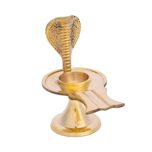 Dharmsaar Brass Narmadeshwar Shivling Original for Home Pooja, Golden Shiv Linga Decorative Sheshnaag Showpiece with Jalhari Base, Puja Kalash Shivling Religious Stone (1 pcs) - Image 1