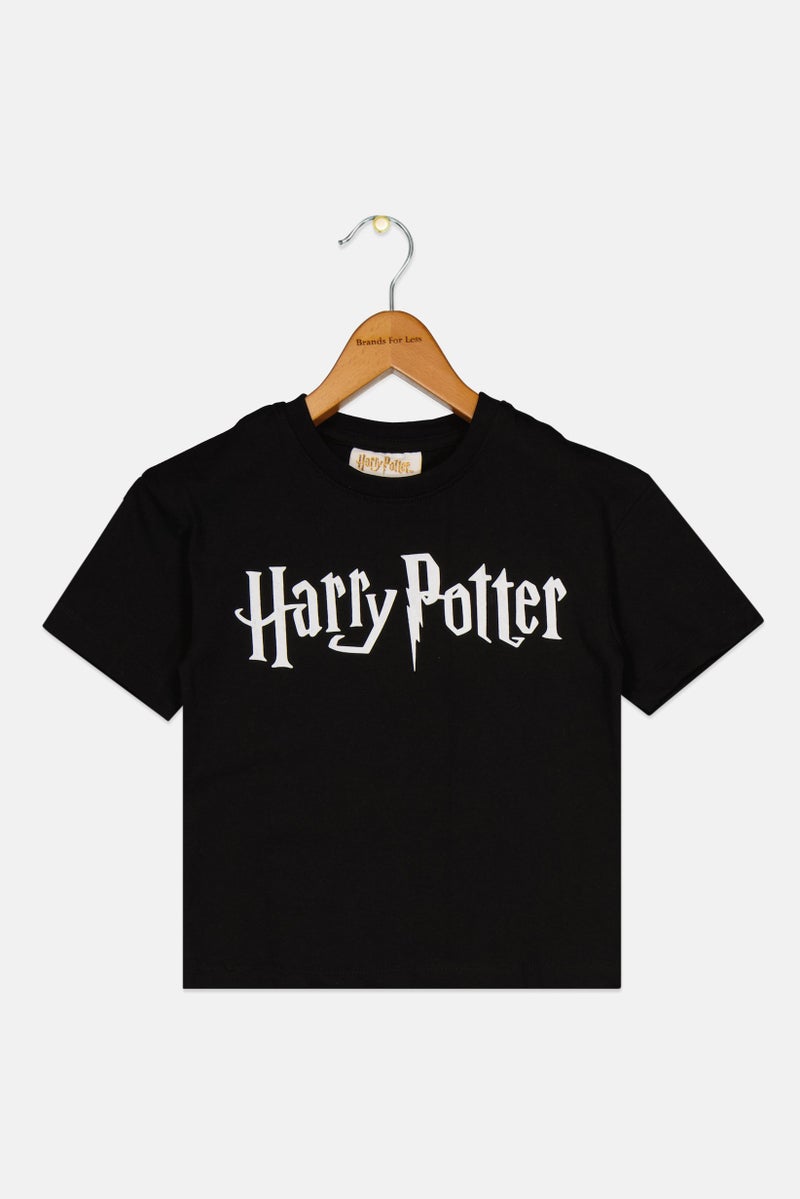 Harry Potter Toddlers Boy Crew Neck Short Sleeves Brand Logo T-shirt, Black - Image 1