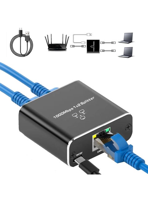 Ethernet Splitter 1 to 2 High-Speed 1000Mbps, Gigabit Ethernet Splitter, LAN Splitter with USB Power Cable, RJ45 Splitter for Cat5/5e/6/7/8 Cable[2 Devices Simultaneously Networking