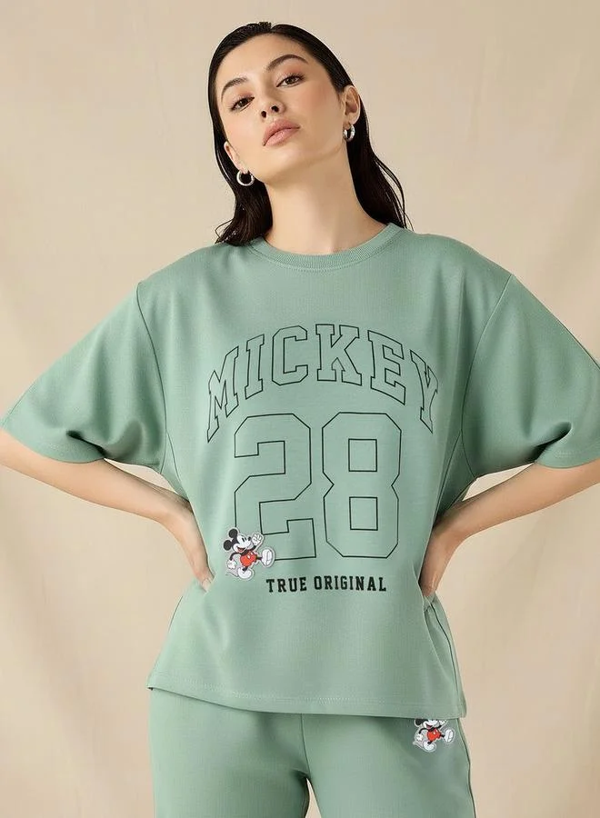 SP Characters T-shirt with Mickey Mouse Print with Applique Detail