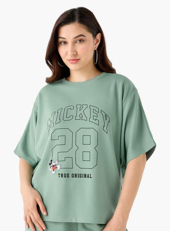 SP Characters T-shirt with Mickey Mouse Print with Applique Detail