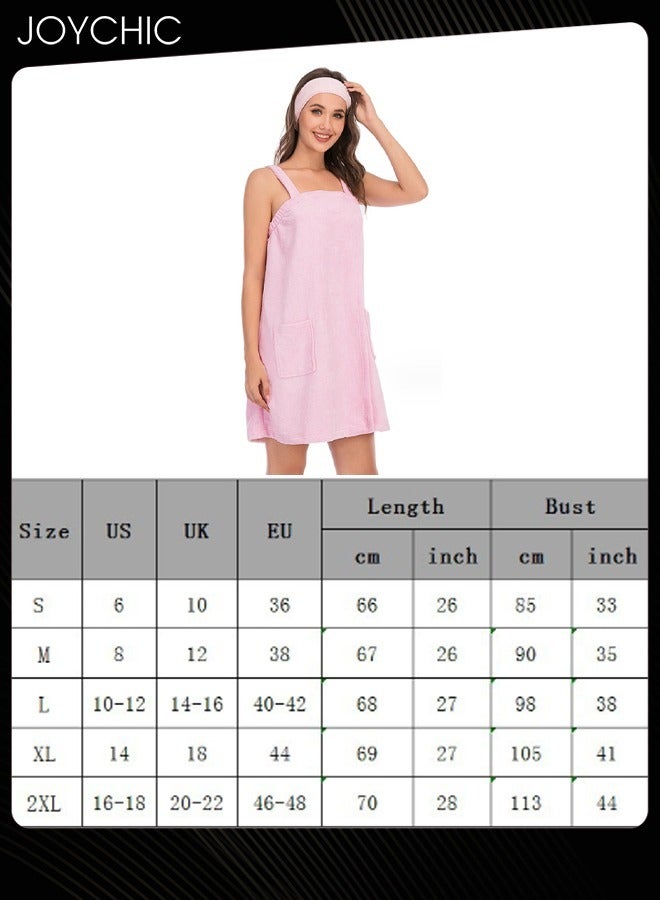 Joychic Women Solid Color Polyester Skin-friendly and Absorb- water Bathrobe Massage Stickers Suspenders Nightgown with Pockets for All Seasons Pink - Image 5