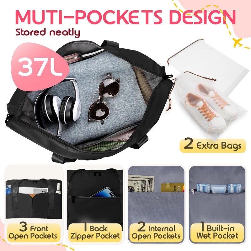 Magimack Duffle Bag for Travel, Carry-on Travel Bag with Trolley Sleeve, Sport Gym Bag for Women, Overnight Bag for Men, Hospital Bag for Labor and Delivery (Black) - Image 4