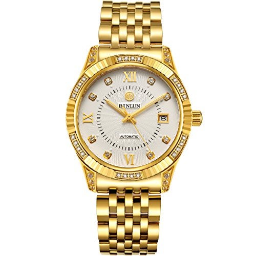 BINLUN 18K Gold Plated Wrist Watches Automatic Watch for Men Diamond Luxury Men's Dress Watch Luminous Hands Wrist Watches Gold Strap - Image 1