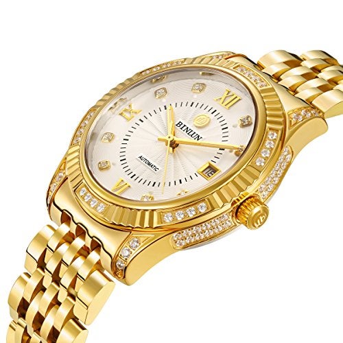 BINLUN 18K Gold Plated Wrist Watches Automatic Watch for Men Diamond Luxury Men's Dress Watch Luminous Hands Wrist Watches Gold Strap - Image 2