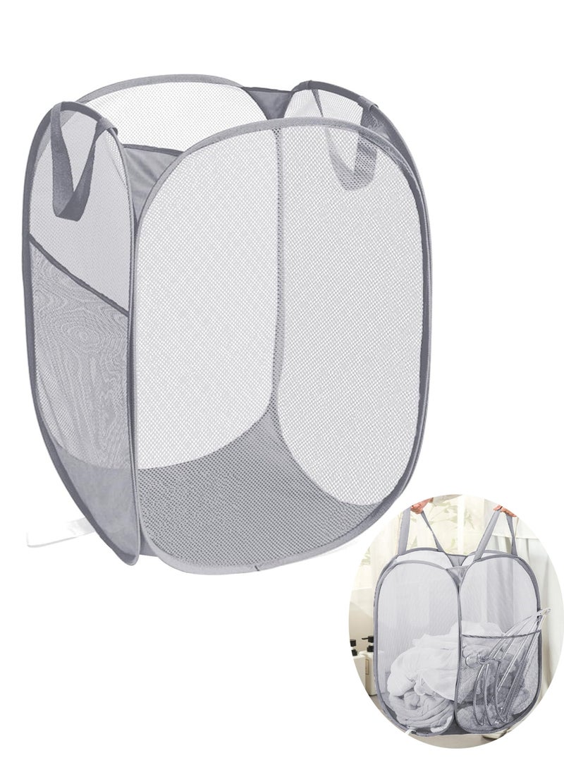 Bukela Durable Collapsible Laundry Baskets, Foldable Laundry Hamper with Side Pocket, Tear-resistant Clothes Hampers for Bathroom, Laundry, Kids Room, Dorm or Travel (Grey) - Image 1