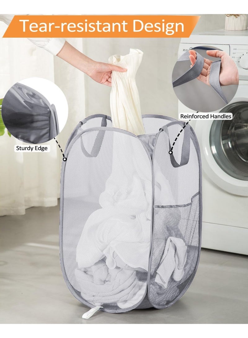 Bukela Durable Collapsible Laundry Baskets, Foldable Laundry Hamper with Side Pocket, Tear-resistant Clothes Hampers for Bathroom, Laundry, Kids Room, Dorm or Travel (Grey) - Image 5