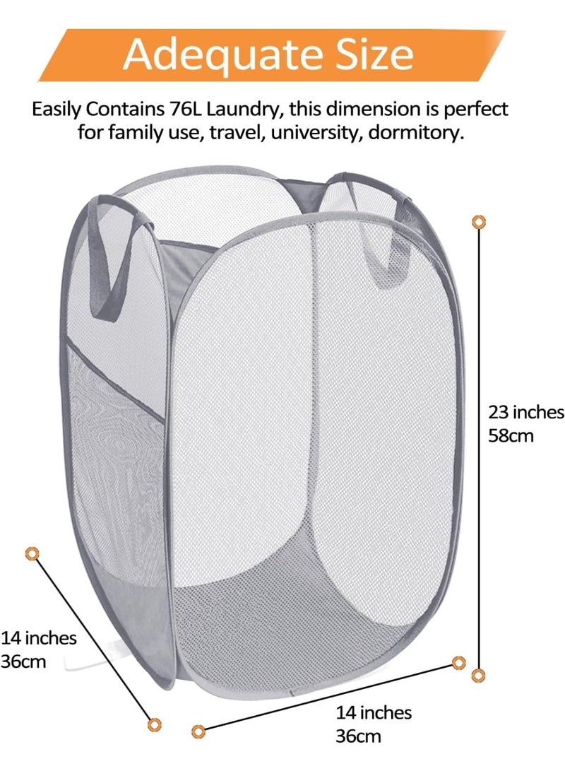 Bukela Durable Collapsible Laundry Baskets, Foldable Laundry Hamper with Side Pocket, Tear-resistant Clothes Hampers for Bathroom, Laundry, Kids Room, Dorm or Travel (Grey) - Image 3
