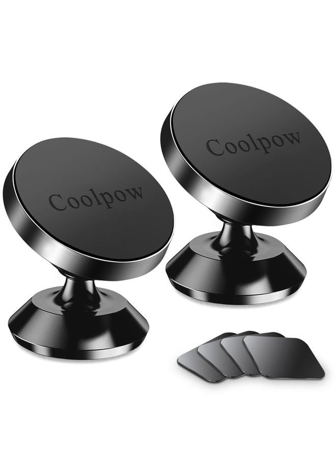 Coolpow [ 2 Pack ] Phone Magnet car Mount, [ Super Strong Magnets ] [ with 4 Metal Plate ] Phone Holder for car, [ 360° Rotation ] Universal Magnetic Mount for iPhone X / 8/7 / 6, Samsung LG Moto and More - Image 1