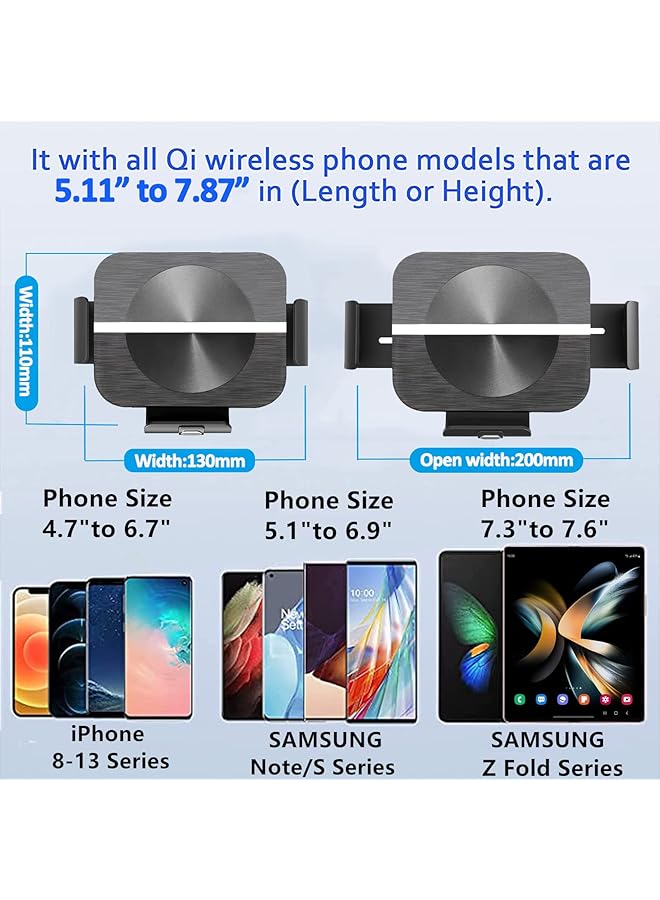 Excefore Fast Wireless Car Charger With Dual Coils For Z Fold 4/3-15W Smart Qi Car Mount For Air Vent And Dashboard, Compatible With Galaxy Z Fold 4/3/2 And Iphone 14/13/S22 Ultra/S21 - Image 2