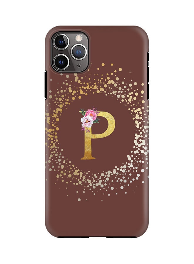 Stylizedd Monogram Tough Series for Apple iPhone 11 Pro Max Custom Initials Floral Pattern Tough Pro Dual Layer hybrid PC inner TPU protection Alphabet- P (Brown) - Image 1