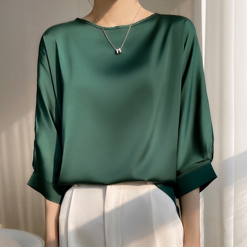 2023 Spring Ice Silk Short Sleeve T-Shirt for Women, Round Neck, Loose Fit - Image 4