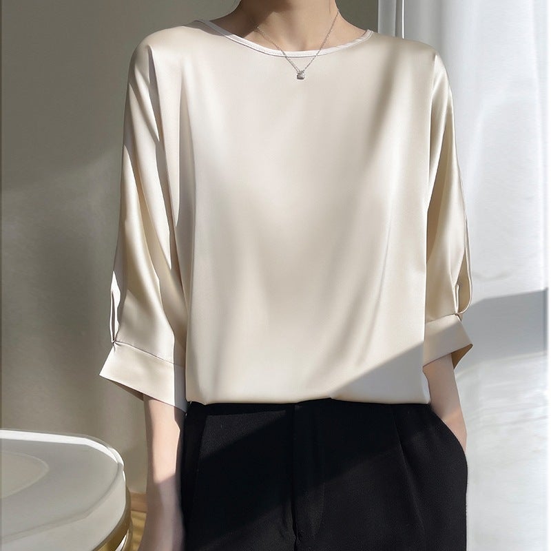 2023 Spring Ice Silk Short Sleeve T-Shirt for Women, Round Neck, Loose Fit - Image 2
