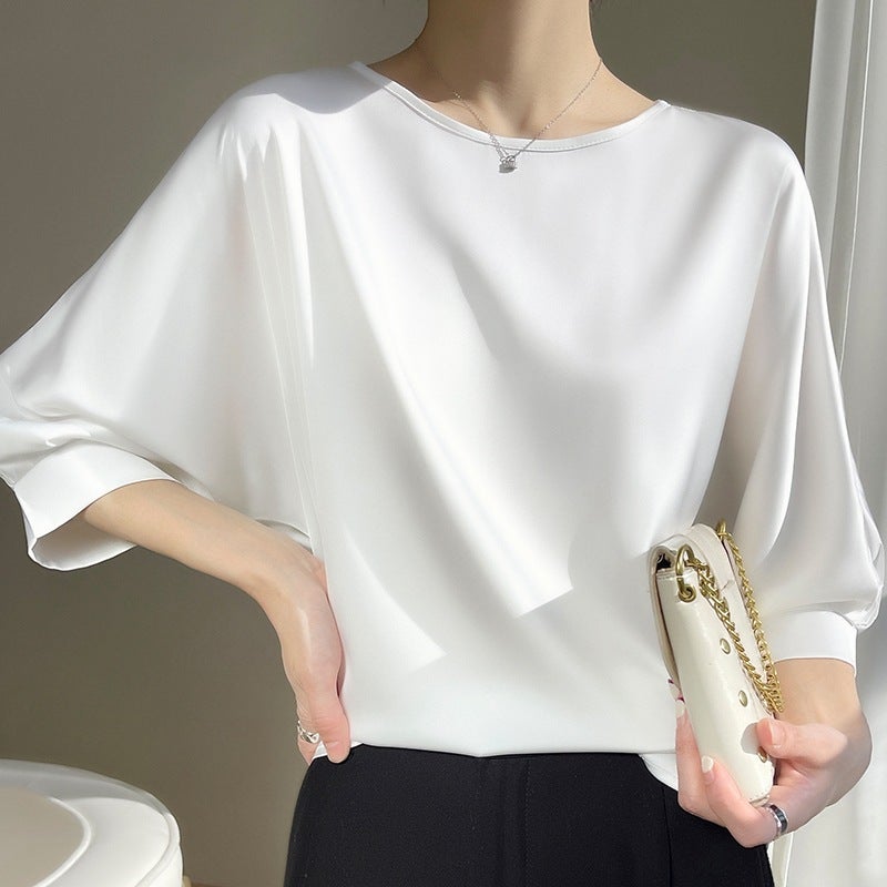 2023 Spring Ice Silk Short Sleeve T-Shirt for Women, Round Neck, Loose Fit - Image 1