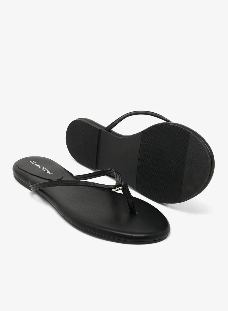 Glamorous BLACK Ring Detail PU Flip Flops for Women | Best Price UAE