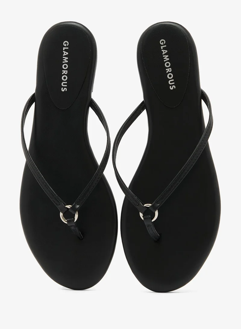 Glamorous BLACK Ring Detail PU Flip Flops for Women | Best Price UAE