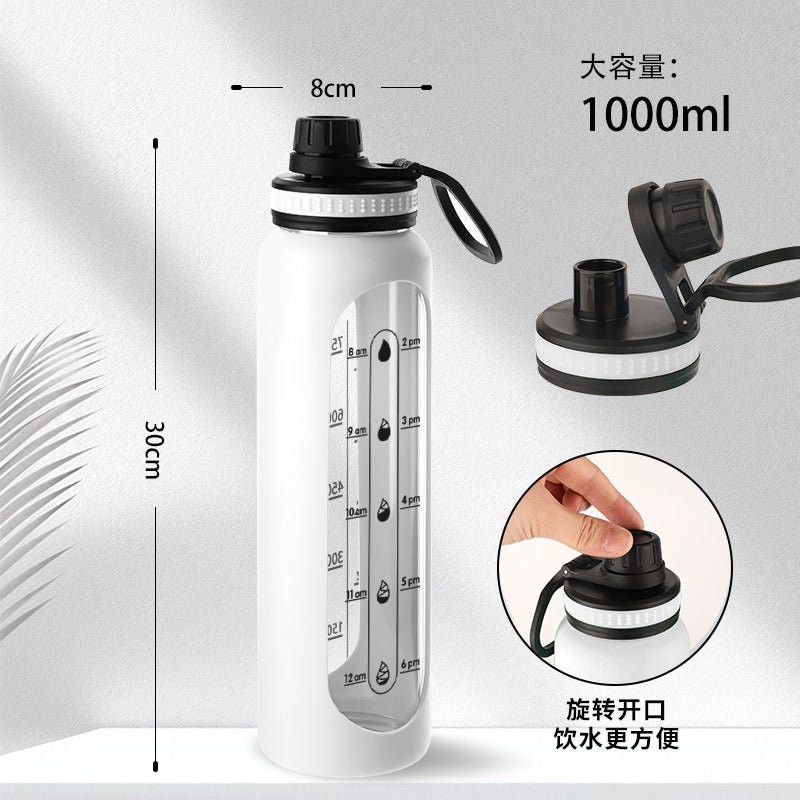 Borosilicate Glass Water Bottle 1L with Scale Silicone Sleeve Heat Resistant Portable Sports Bottle - Image 4