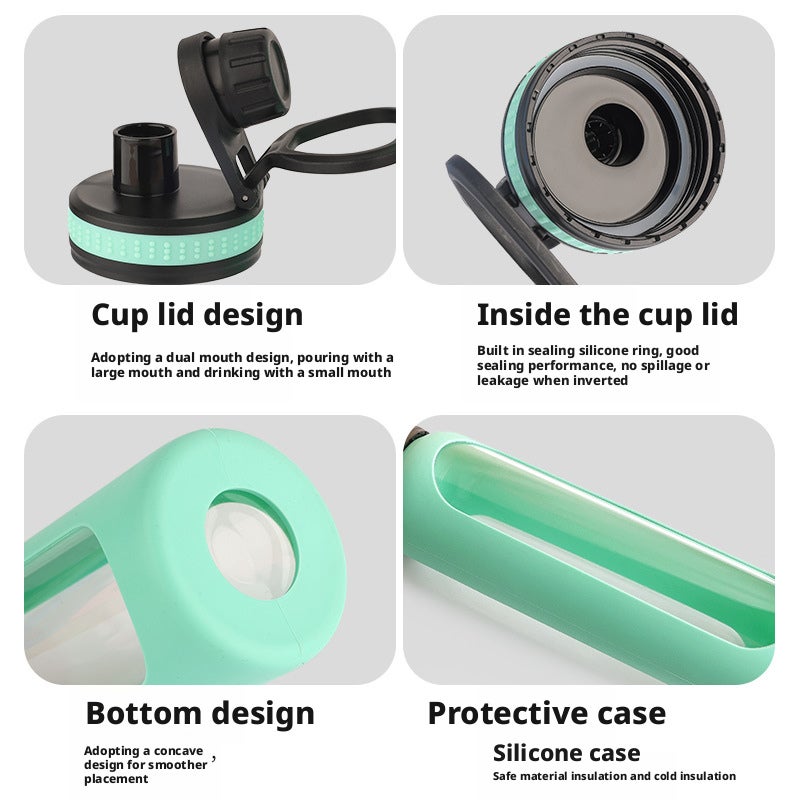 Borosilicate Glass Water Bottle 1L with Scale Silicone Sleeve Heat Resistant Portable Sports Bottle - Image 2